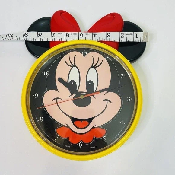 Vintage Minnie Mouse Time Works Wall Clock 90s W/ Box Yellow Black Red Retro - Picture 7 of 9